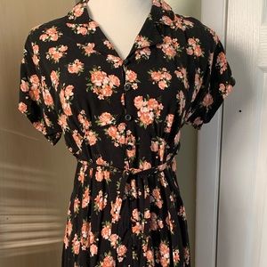 Hot Topic Black and Pink Floral dress A line Sz M